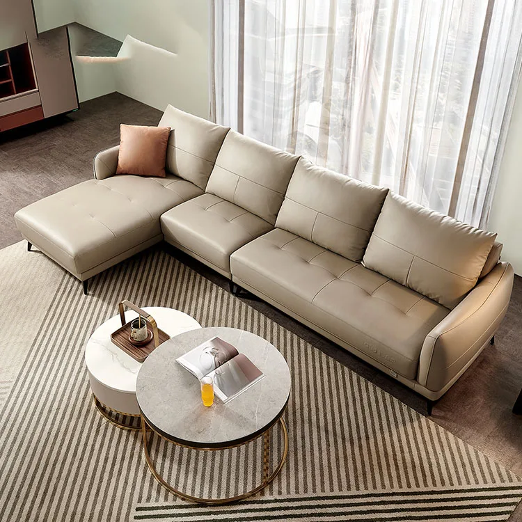 102558  latest design 2020 3 seater cow genuine leather sofa set low slung