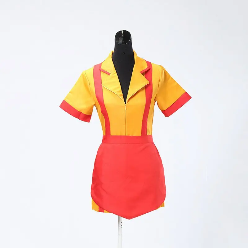 Yellow Diner Uniform with Red Apron Women Waitress Uniform Cosplay Dress for Women Birthdays Carnival Cosplay