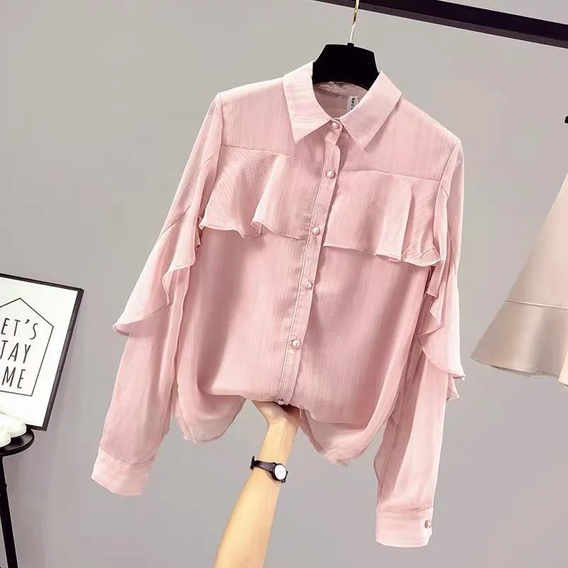 Spring Full Sleeve Chiffon Shirts Women DOT Casual Blouse Ladies Sweet Clothing Clothes Women Wholesale