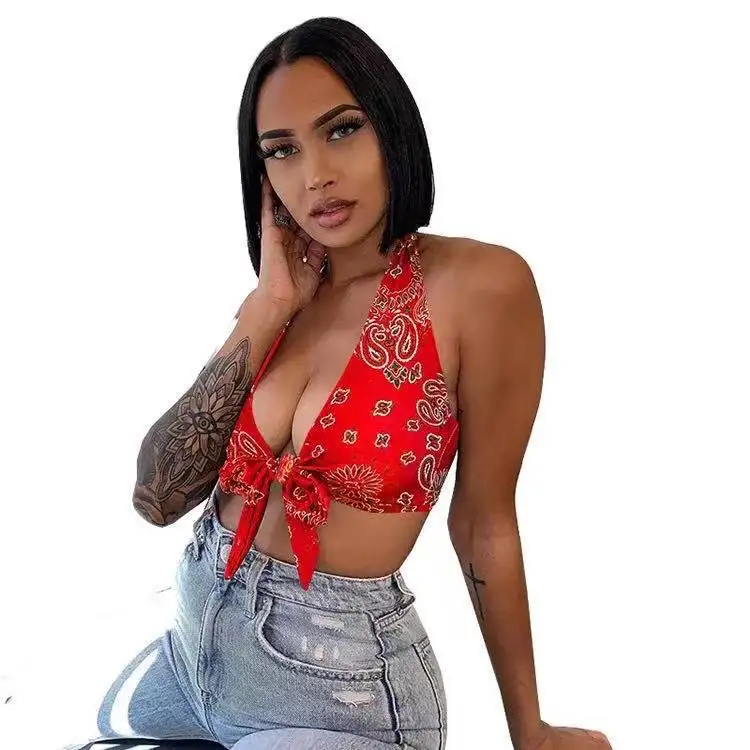 
2021 New Ladies Vest Summer Fashion Beach Underwear Printed Halter Casual Vest 