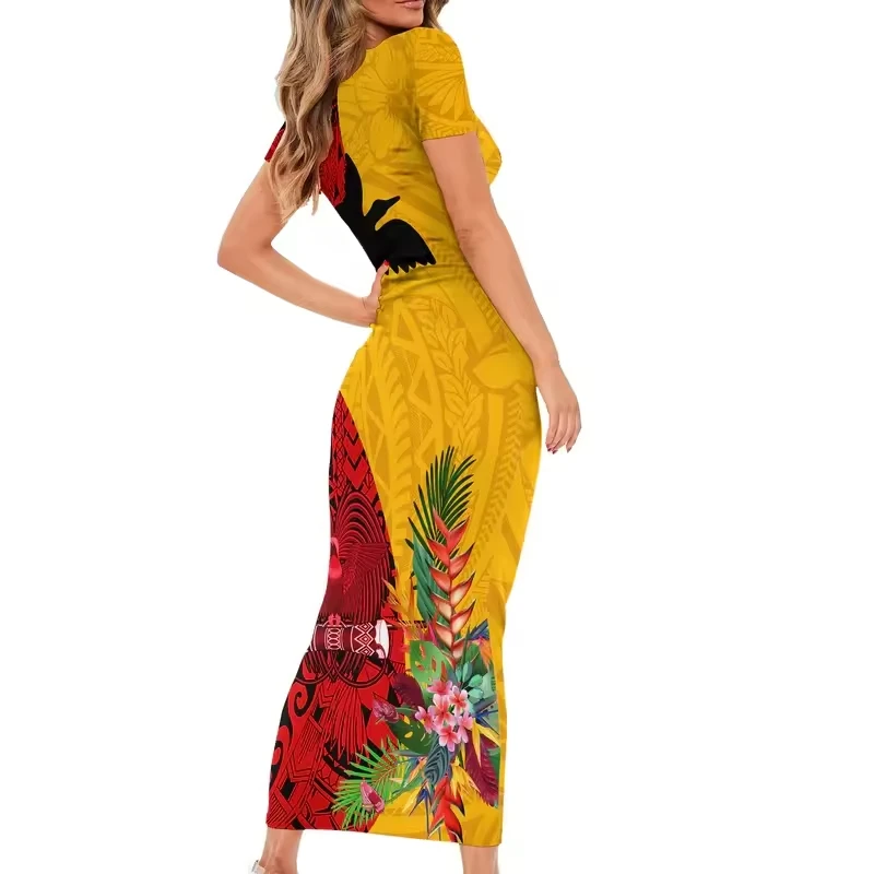Quick Custom Bird of Paradise Tropical Flower Elegant Maxi Dress Papua New Guinea Short Sleeve Bodycon Dress Maxi Dress