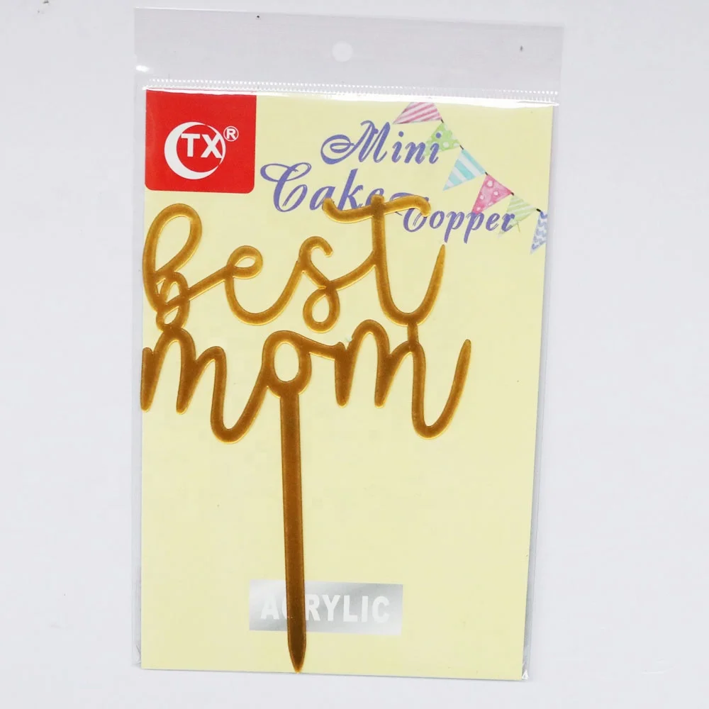 TX 1mm Personalized Hot sell custom Best Mom Ever gold mirror acrylic cake topper with inner card for wedding party supplier