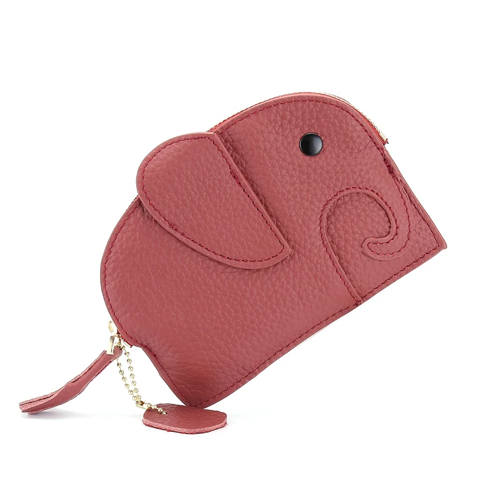 Romantic Kawaii Elephant Coin Purse for Ladies High Quality Genuine Leather Denim Mini Zipper Pouch with Animal Cartoon Pattern