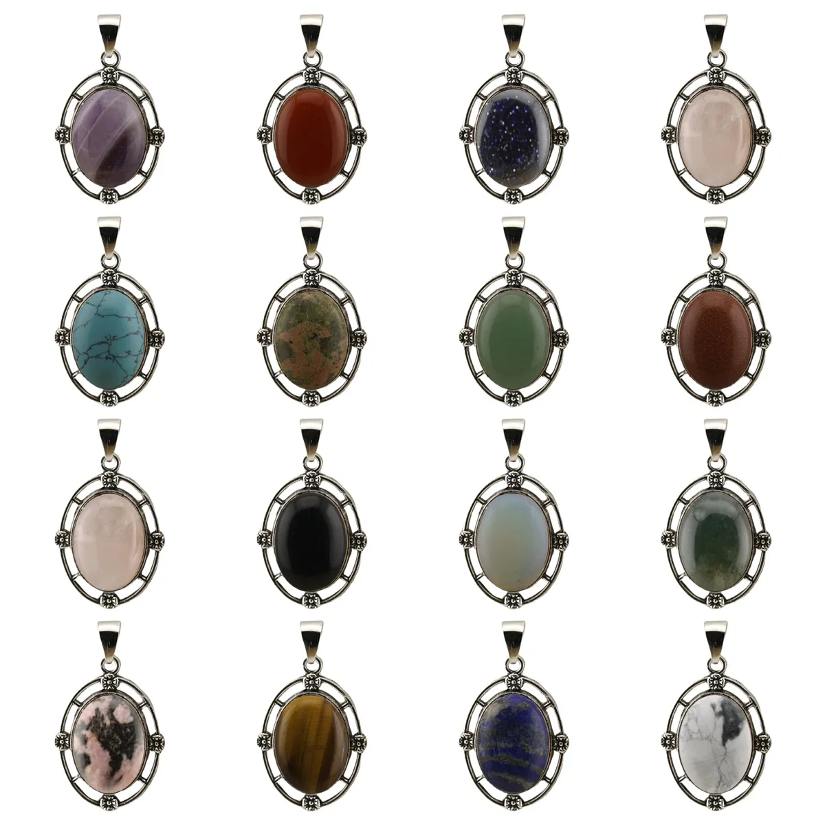 New Design Hiphop Smooth Cabochon Oval Gemstone Pendant Flower Necklace Pendants For Women Gifts
