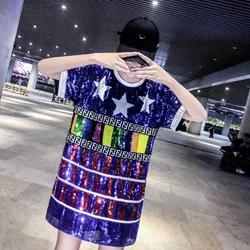 New Fashion Sexy Women Sequin T-shirt Tops Female Sleeveless Round Neck Tops Sexy Women Street Wear Evening Party Clothes