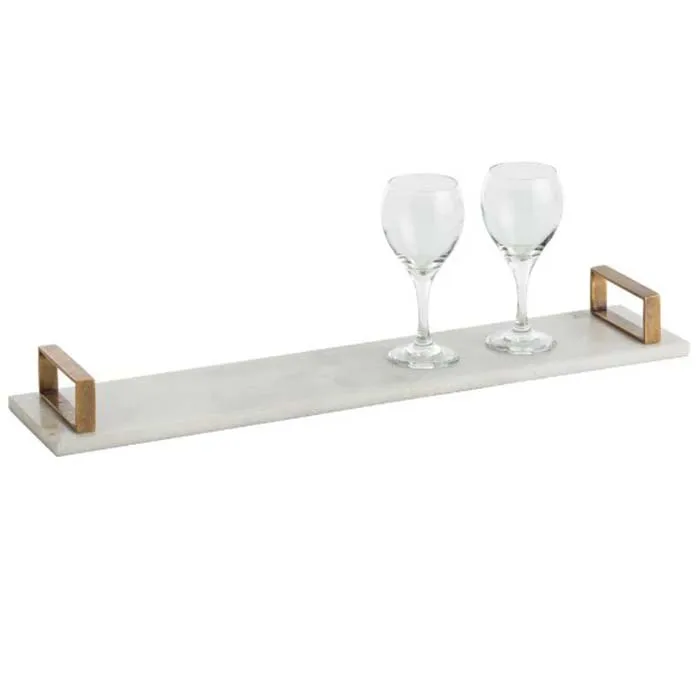 45 см длинный акриловый Белый Мраморный поднос с золотыми металлическими ручками для сервировки мрамора