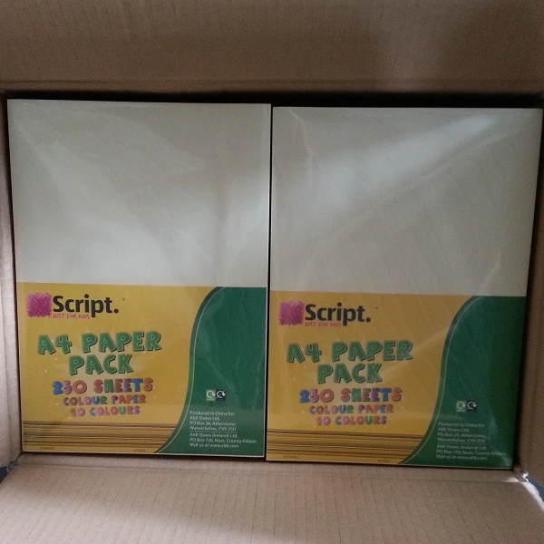 A4 colour paper assorted colour mixed colour pack opp or shrinking film 70-300gsm