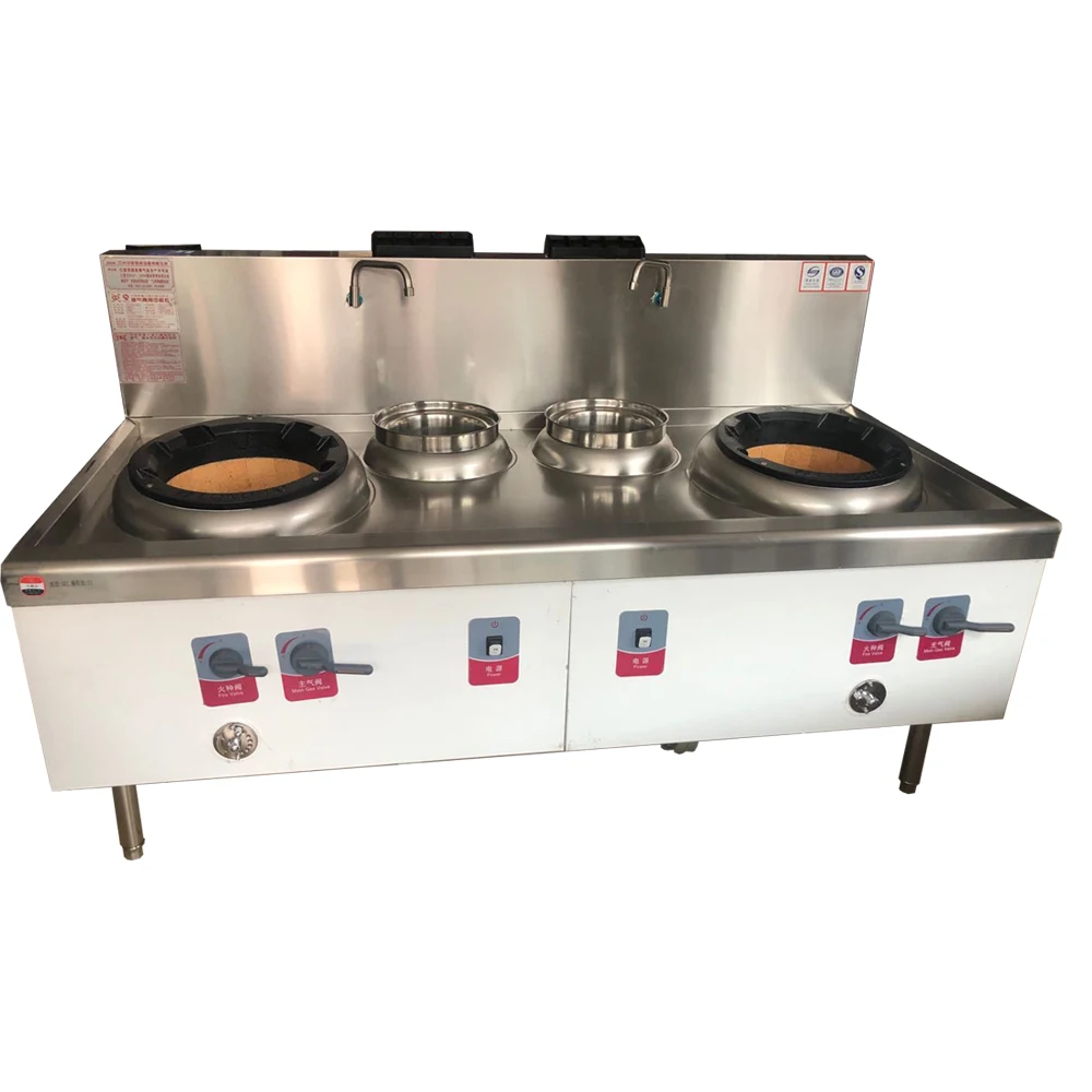 Commercial kitchen stainless steel surface double fried double temperature gas stove gas stove