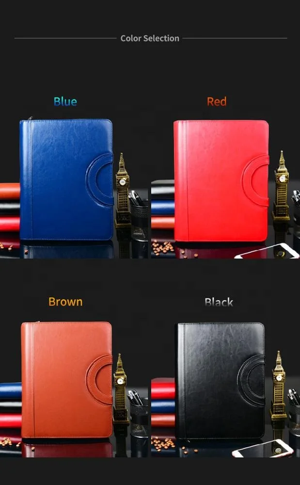 Wholesale PU Folder A4 Leather Binder Portfolio With Handle and Calculator Custom Executive Zippered PU Leather A4 Padfolio