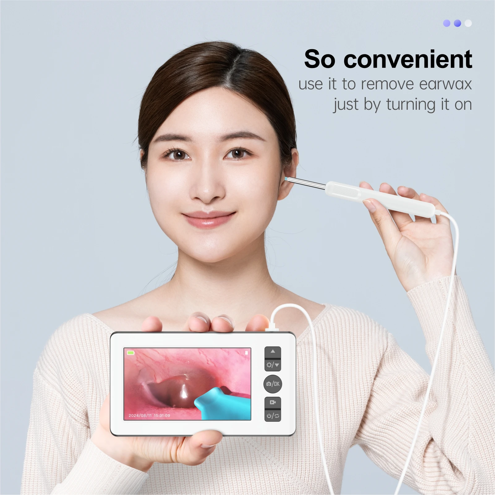 OEM wholesale high quality smart ear wax removal camera digital otoscope 6 LED lights ear cleaning camera 4.3 inch IPS screen