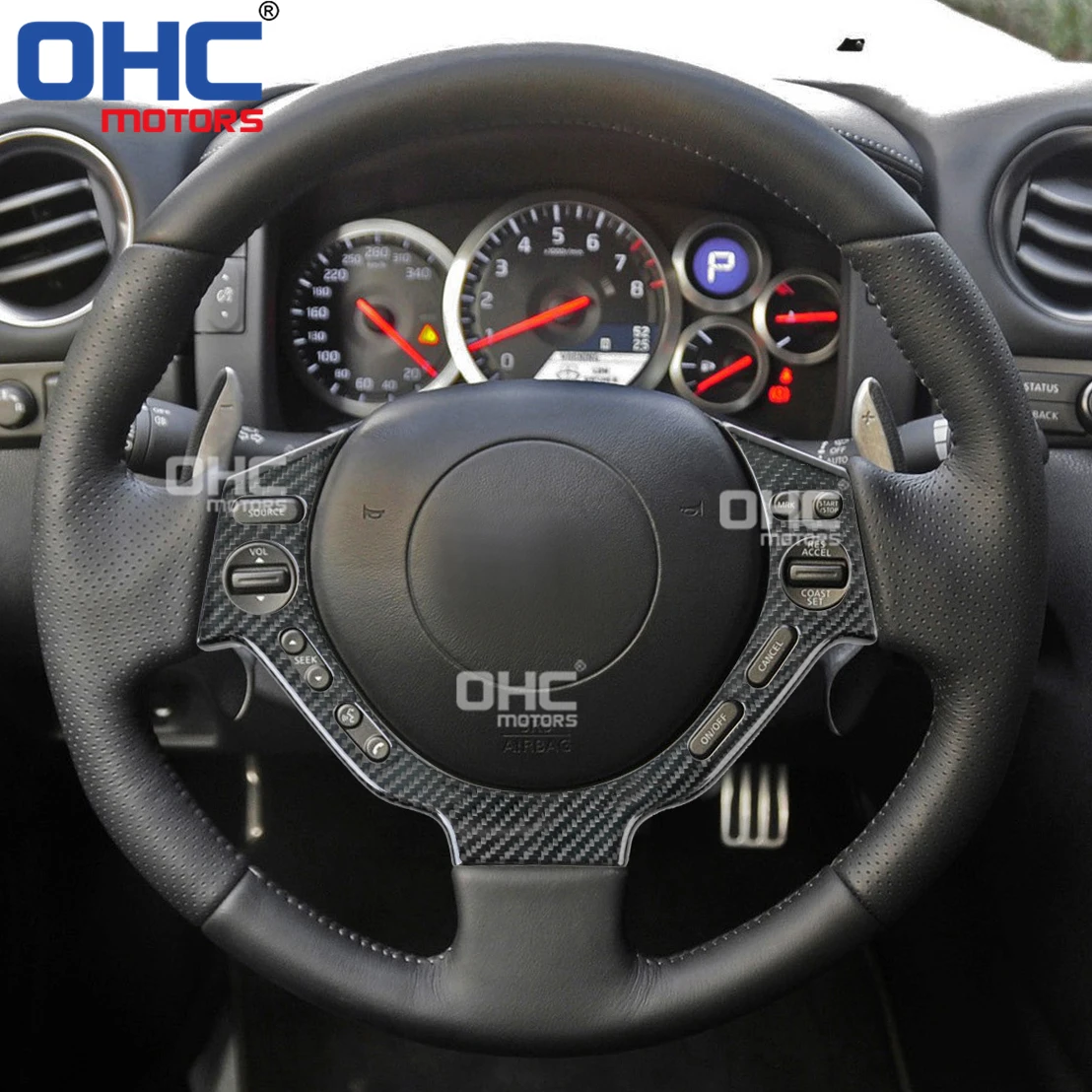 R35 Carbon Fiber Steering Wheel Parts For Nissan GTR r35 r 35 Exhaust 2009 2011 2016 Button Switches Switch Trim Cover