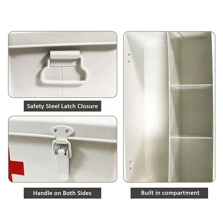 Red Metal Medical Storage Box Trauma Kit Medical First aid Box with Removable Tray for Home