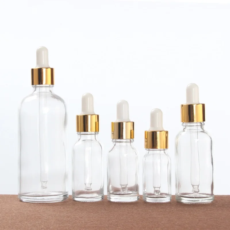 Clear Cosmetic Glass Bottle Empty Round Essential Oil Bottle with Dropper Cap