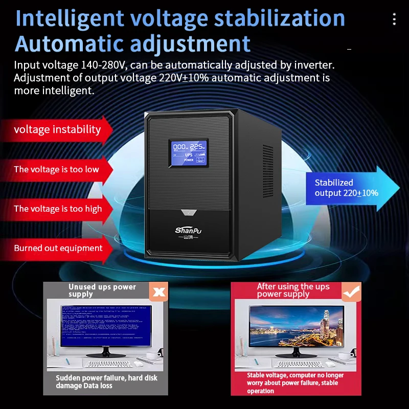 Однофазный интерактивный автономный источник бесперебойного питания LED/LCD 600VA в режиме ожидания 220 В 50 Гц ROHS Сертифицированный компьютер