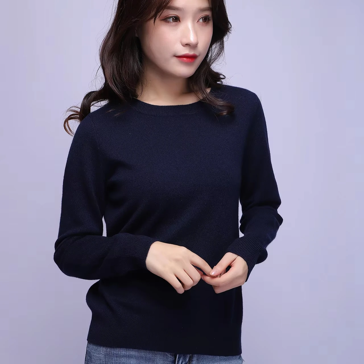 Inner Mongolia factory OEM/ODM customization O-neck basic Women Dark blue Cashmere Pullover