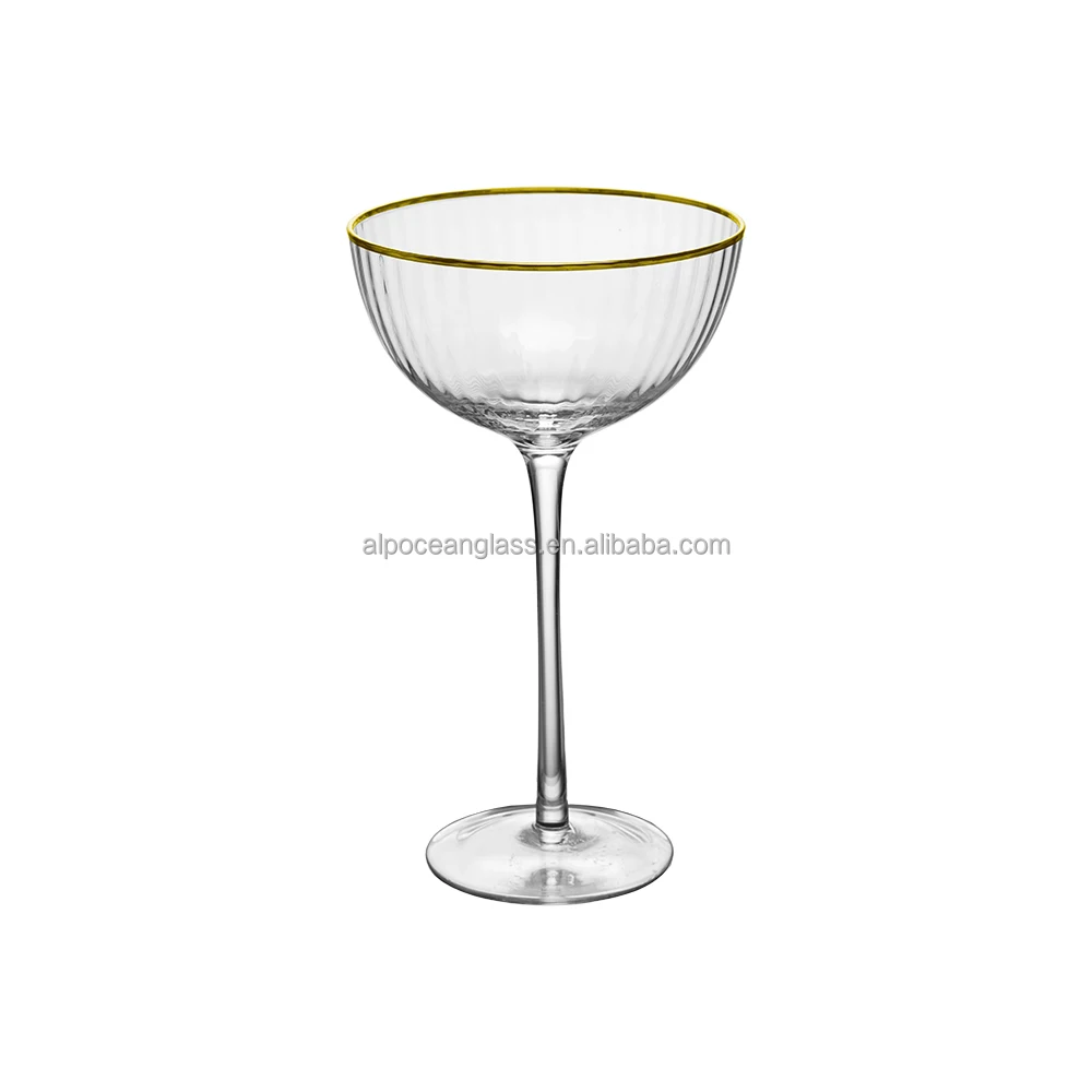 Бокал для вина Alpocean, оптовая продажа, с золотым ободом, элегантная, Выдувная, стеклянная посуда, шампанское, купе для свадебного подарка