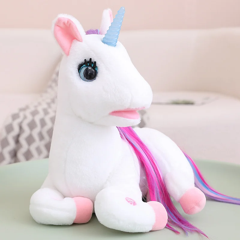 New Sunrise Wholesale Lovely Electromotion Intelligent Cute Pet Plush Colorful unicorn Doll Toy with Beautiful Emulation Hair
