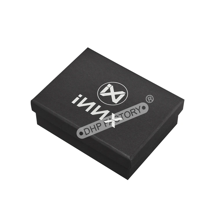 Oem Design Premium Handmade Spot UV Tiny Two Pieces Black Kraft Rectangle Paper Cardboard Gift Box Packaging With Foam Insert
