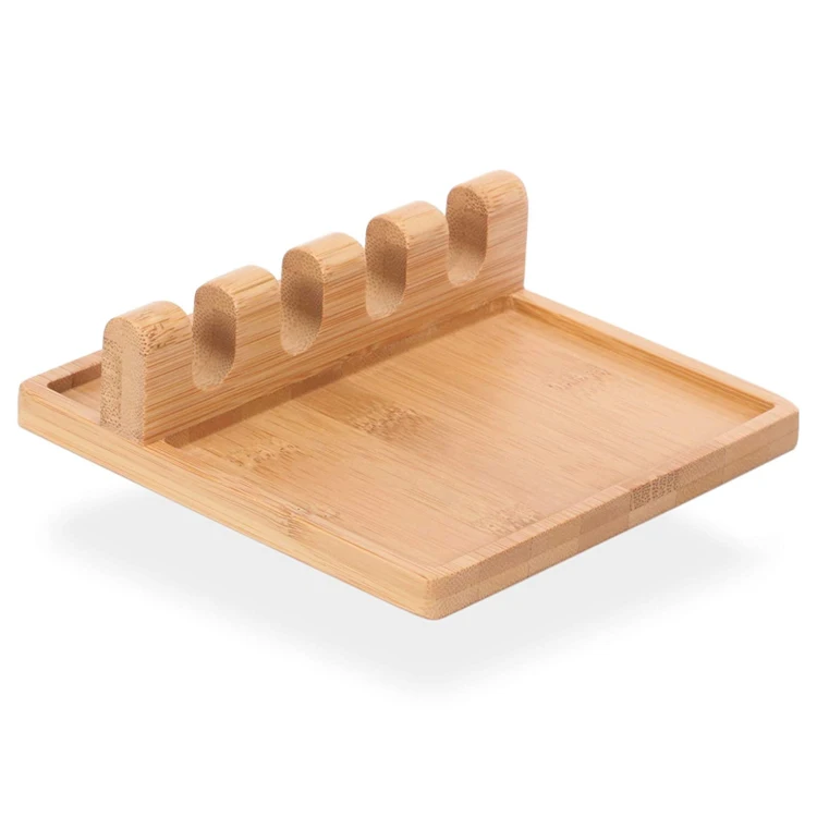 
Bamboo Wood Natural 4 Holes Multi-Function Tableware Utensil Cooking Spoon Holder Spatula Ladle Rest for Kitchen 