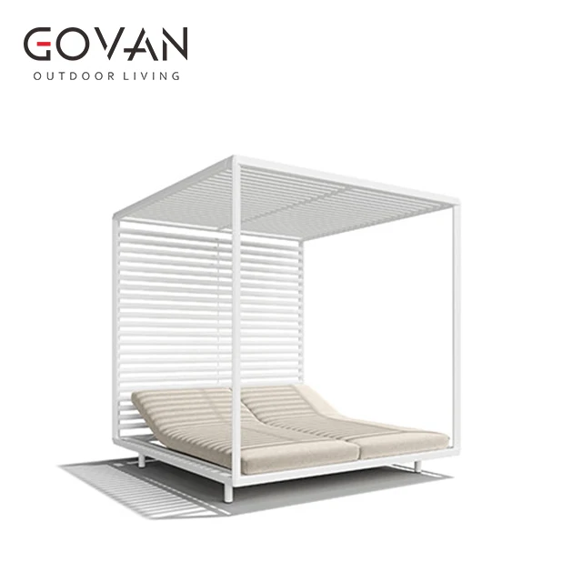 
Hotel big canopy sun bed Garden Pool Waterproof Patio brushed aluminum Double lounger Furniture Square Outdoor Daybed 
