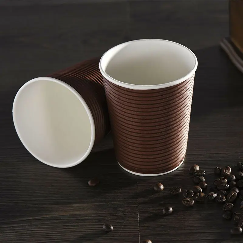 wholesale factory price 12 ounce disposable recyclable  PET coated ripple 3 ply insulated double wall paper coffee cup with lid