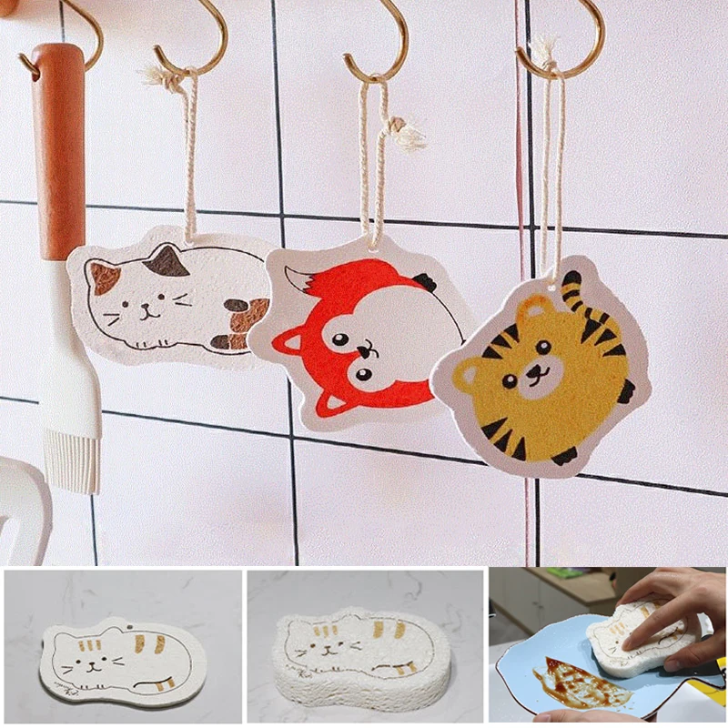 Compressed Cartoon Skim Magic Dishwashing Rice Milk Sponge Kitchen Cleaning Cloth