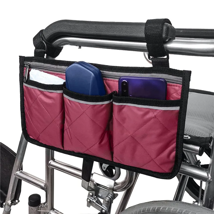 Multi Colors Walker Wheelchair Travel Armrest Side Carry Pouch Bag with Reflective Strip