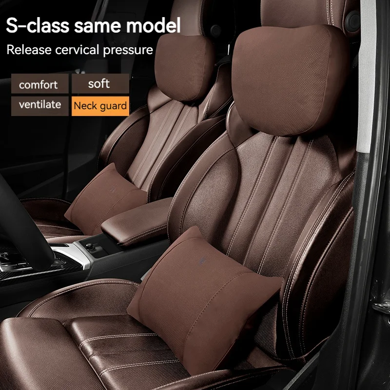 Car Gadgets 2023 Adjustable Car Seat Headrest Pillow Travel Rest Neck Pillow Support Cotton Suede Lumbar Support Pillow For Car