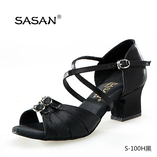 SASAN S-100D Hot Sale Flesh Satin Latin Shoes Double Buckle Front Part Low Heel Dance Shoes S-100