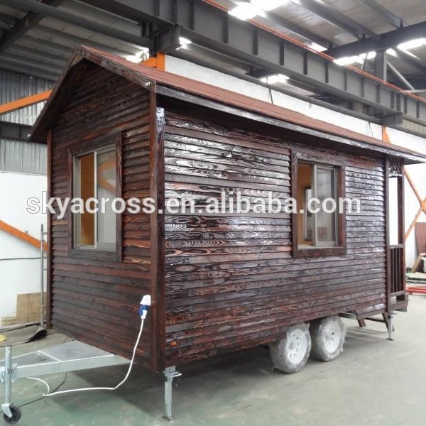 Prefab wooden cabin tiny home travel camper caravan trailer mobile house with wheels