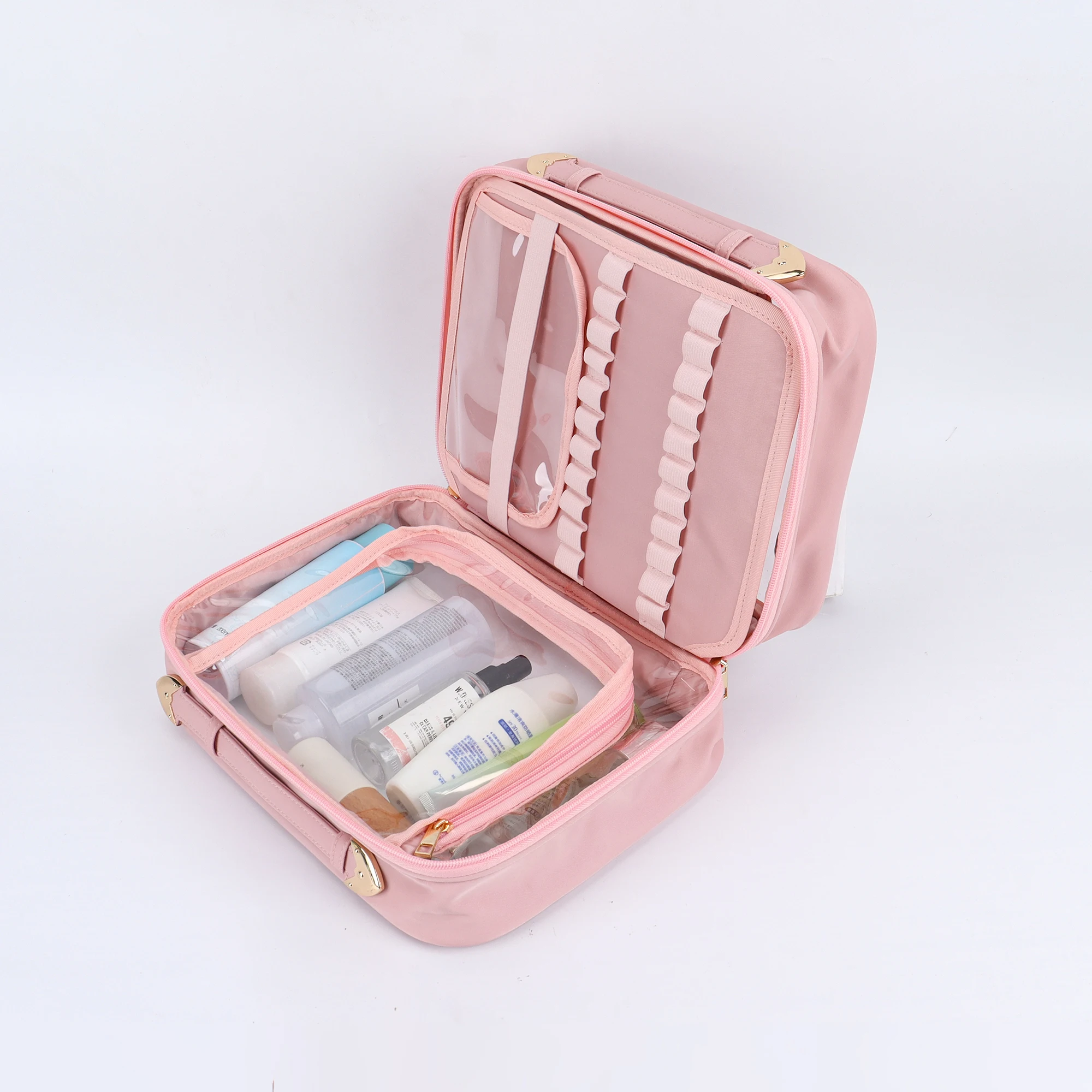High Quality Multifunction Double Handles PVC Zipper Toiletry Bag Travel Clear Makeup Bag Cosmetic Bags Cases