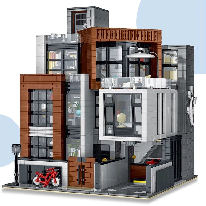 Mork Cafe City Bar Villa Model Building Block Set Construction Blocks Big Architecture Toys for Children to Build House Plastic