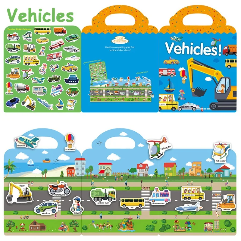 Kids Early Education Cards Toys Reusable Sticker Book Multiple Scenarios Cartoon DIY Puzzle Educational Cognition Learning Toys