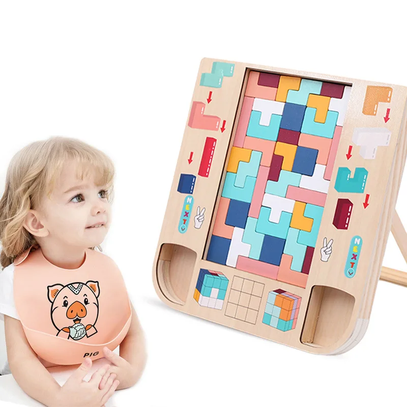 Early Education Puzzle For Children Wooden Three-dimensional Puzzle Toys Multifunctional Tetris Building Block Set