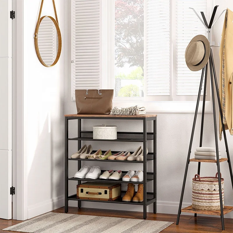 5-Tier Shoe Organizer Shelf,with Flat & Slant Adjustable Shelf, Sturdy and Stable shoe racks for home