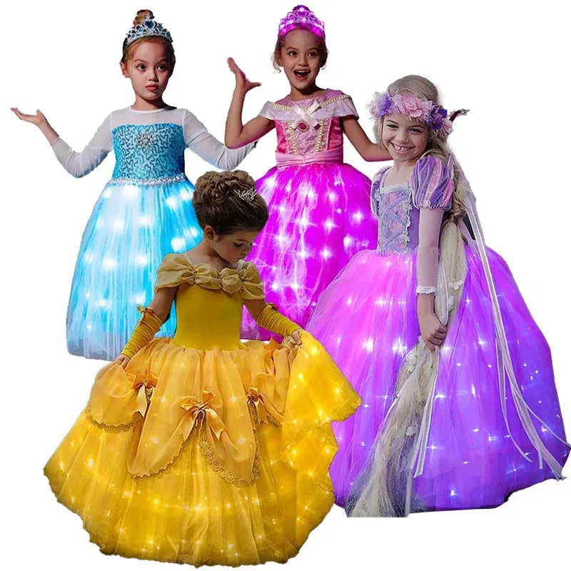 Halloween Cosplay Princess Baby Girl Party Yellow Light Up Fairy Dresses Princess costume DISP-007