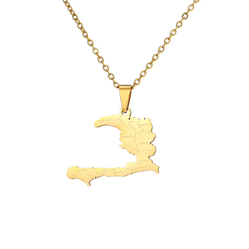 ROMABTIC Wholesale Stainless Steel Haiti Map Pendant Necklaces Gold Couple Necklace for Gift