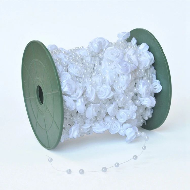 Fishing line artificial pearls string beads chain garland with silk flower for wedding party decorations