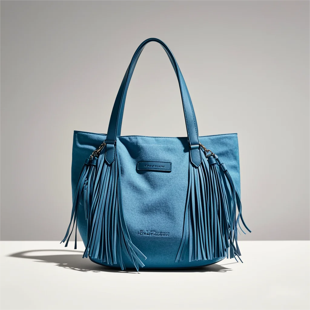 Fringed Canvas Bag Fringe Canvas Beach Tote Cotton Tote Shopping Bag Large Capacity Custom Logo Blue Fashion Bag Lady