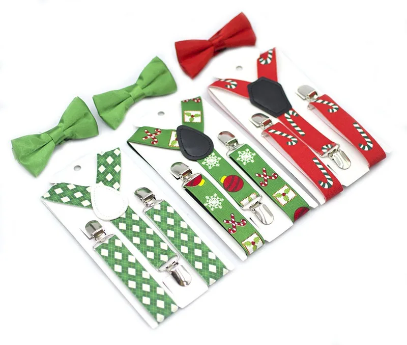 Children 3-clip suspenders set with bow tie print suspenders boys and girls suspenders for Christmas