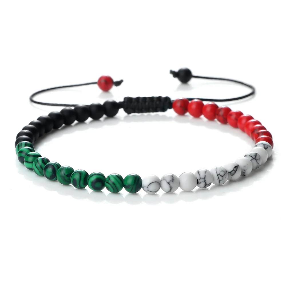 New Designer Fashion Jewellery 4mm 6mm Custom Country Palestine Flag Beaded Stone Bracelet for Men Women