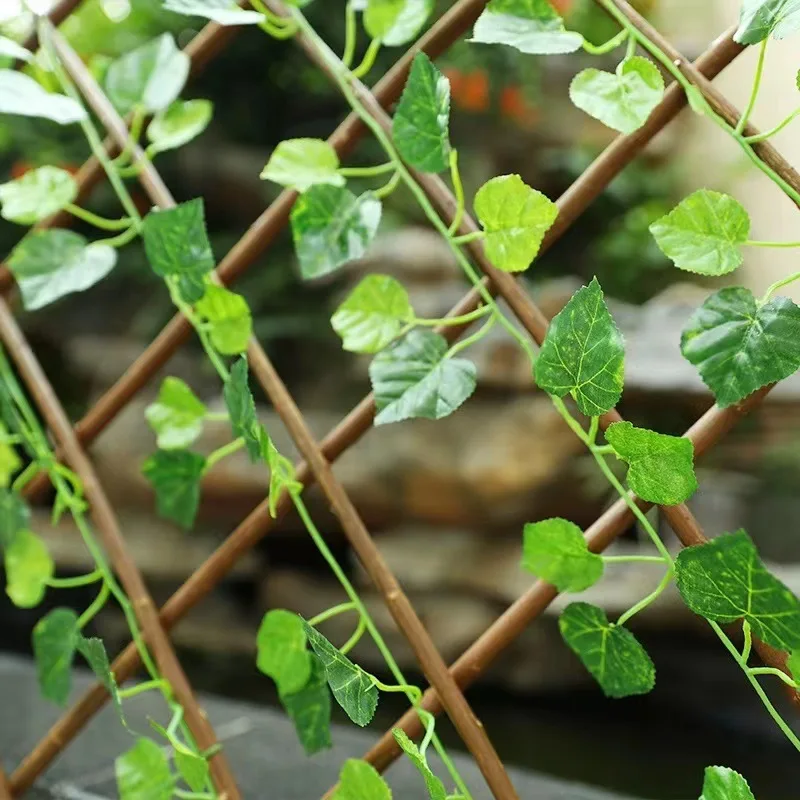 Outdoor Wooden Fence Panel Artificial Plant Retractable Simulation Green Fence Leaves Wall For Courtyard Home Balcony Decoration