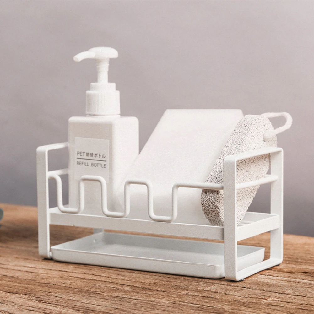 Держатель для кухонной губки, органайзер для раковины с дренажным лотком, белый и черный