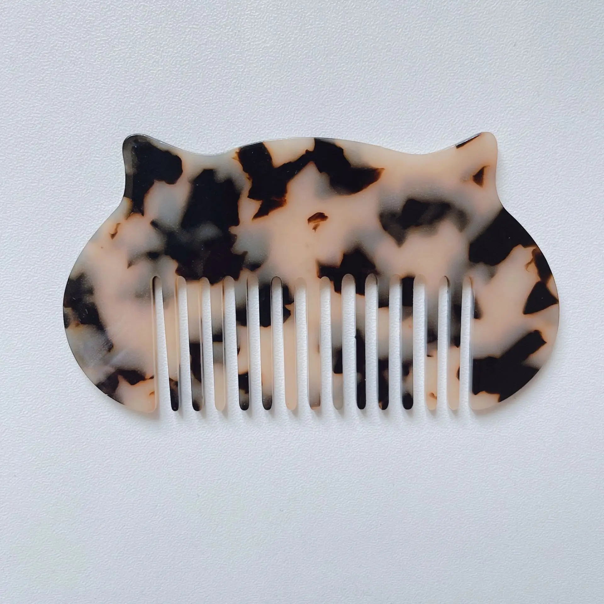 DRS 10cm Fine Teeth Tortoiseshell Cellulose No Handle Cat Shape Acetate Hair Comb