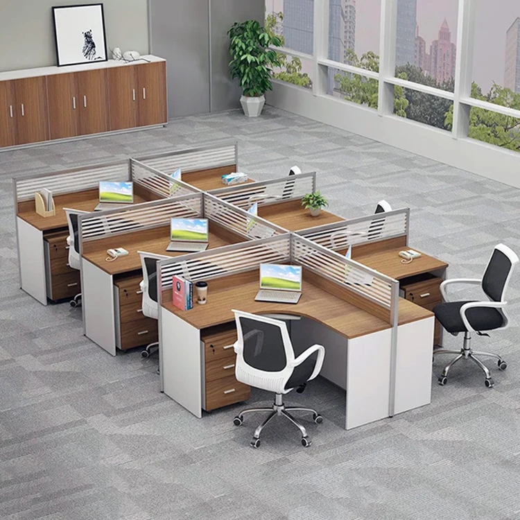 Wooden Office Cubicle Call Center Workstation Desk Work Station 4 Seater Modular Office Working Table