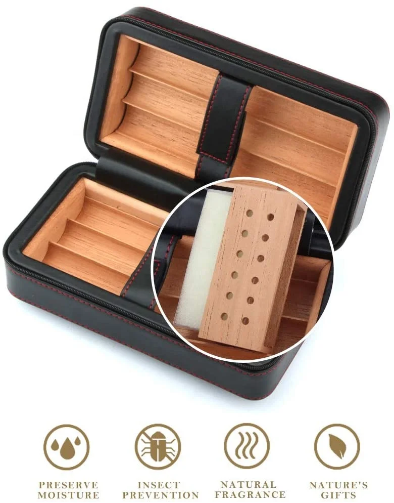 4 finger travel cigar bag case genuine leather cigar case humidor high quality end cigar box