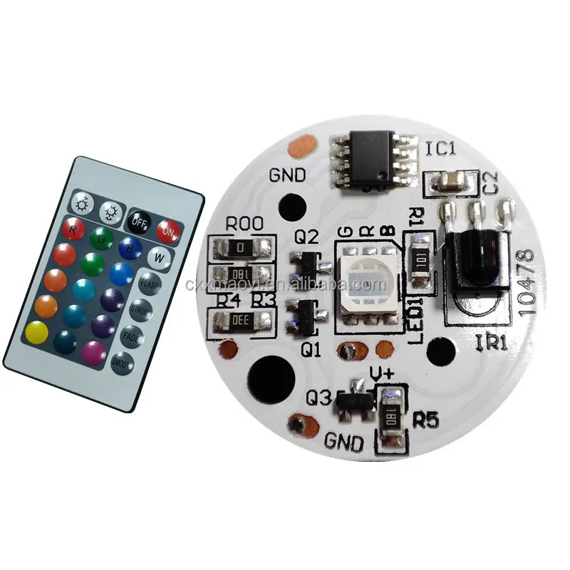 DC5V Multicolor LED RGB light circuit PCB board with IR 24keys remote control Round 31mm Diameter for 3D Night light Moon lamp
