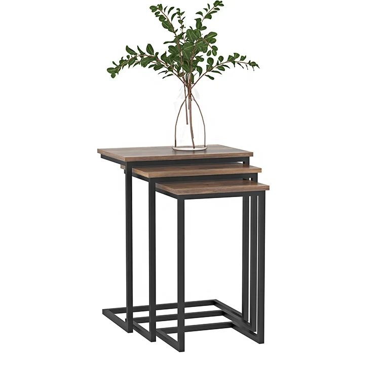 Classic modern c shape 3 piece living room furniture sofa side end wood simple coffee table set