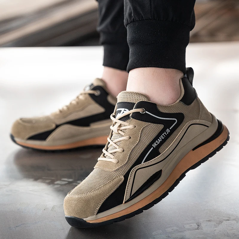 Оптовая продажа изготовленная на заказ дышащая рабочая обувь мужская повседневная спортивная стальной носок защита от проколов легкая промышленная