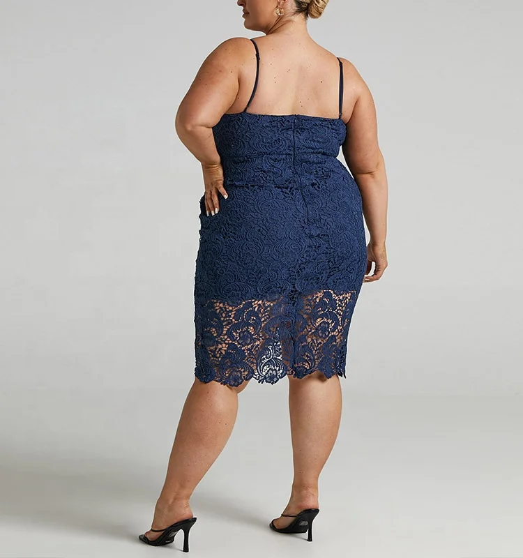 Plus Size Fat Elegant Dark Blue Women Evening Dresses Mother Of The Bride Clothing Party Overlay Lace Evening Dress.jpg